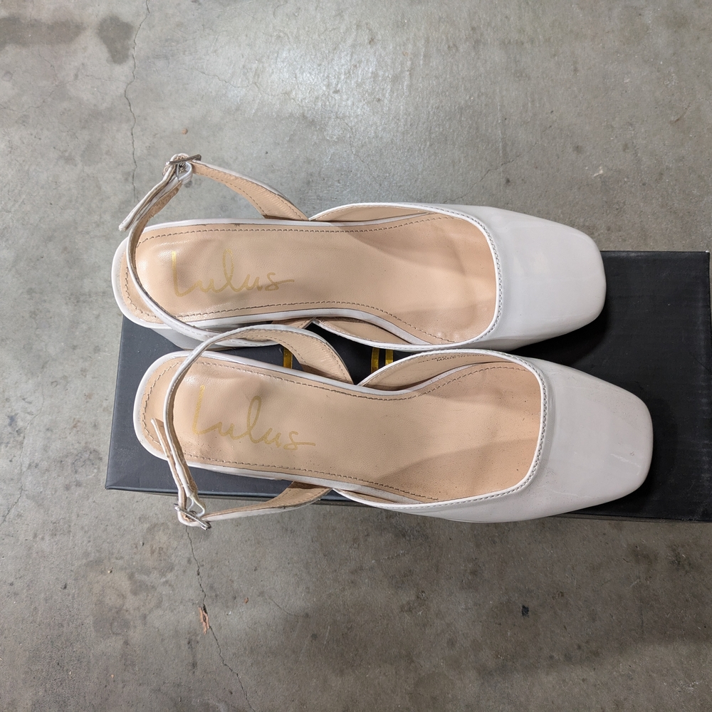 Lulus White Square Toe Slingback Heels